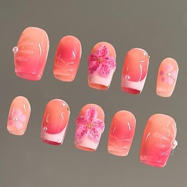 NailVesta DreamWear Collection – 100% Handcrafted 3D Press-On Nails | Reusable, Long-Lasting, Salon-Quality:_Peach Pop_M
