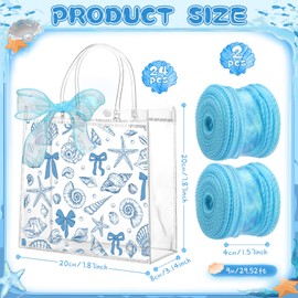 Motipuns 24 Pcs Beach Seashell Clear PVC Gift Bags with Handles and Ribbon Summer Bachelorette Party Reusable Blue Bows Ocean Starfish Plastic Goodie Candy Treat Bags for Birthday Party Supplies