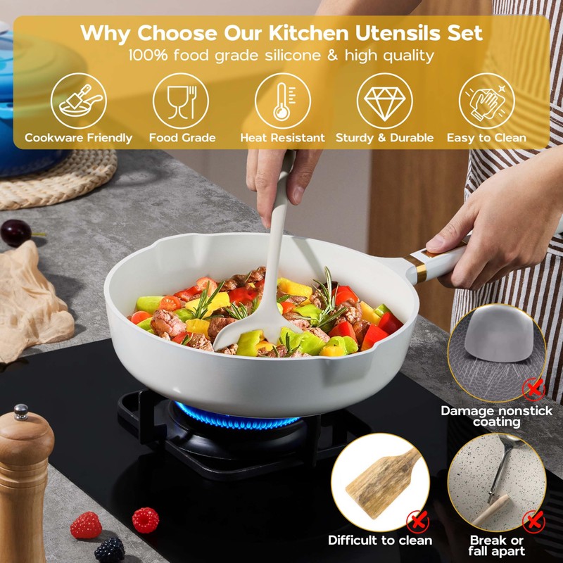 Kitchen Cooking Utensils Set of 10, Onader Silicone Utensils Set