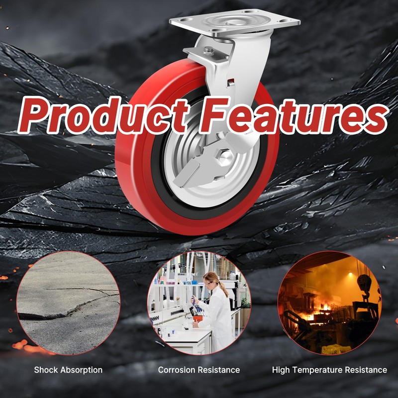 Nefish 8 Inch Heavy Duty Casters Wheels, Industrial Grade Polyurethane