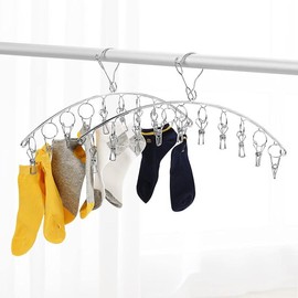 LINZINAR Clothes Hanger with 10 Clips, Stainless Steel, Windproof, for Drying Socks, Bras, Underwears, Baby Clothes, Hats, Scarfs, Towels, Pants, and Gloves, Set of 6 - Color: 6