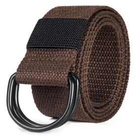 maikun Mens & Womens Canvas Belt with Black D-ring 1 1/2" Wide, Cloth Coffee Belt for Men, Length 150cm