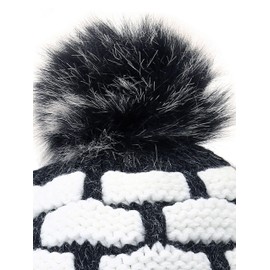 Michael Heinen Women's Winter Knitted Hat Winter Hat Lined Warm - black-white