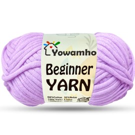 Yowamho Yarn for Crocheting & Knitting, 100g Cotton Yarn for Beginners with Easy-to-See Stitches,100m (109yds) Worsted Soft Cotton-Nylon Blend Yarn, Light Purple.