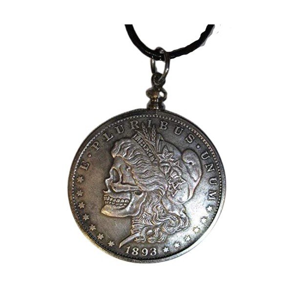 1893 Morgan Dollar Hobo Skull, PENDANT, 24 inches Leather Chord