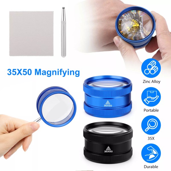 EeeKitOnline 2pcs Handheld 35X Magnifying Glass Jewelry Loupe Zoomer Magnifier
