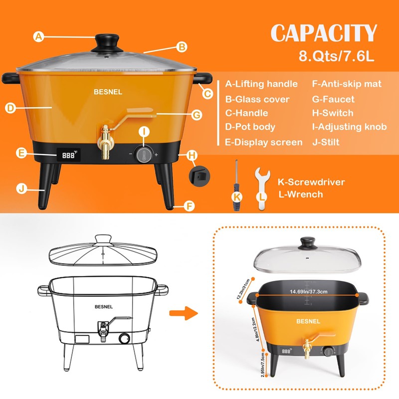 BESNEL Wax Melter for Candle Making, 8Qts Candle Wax Melting