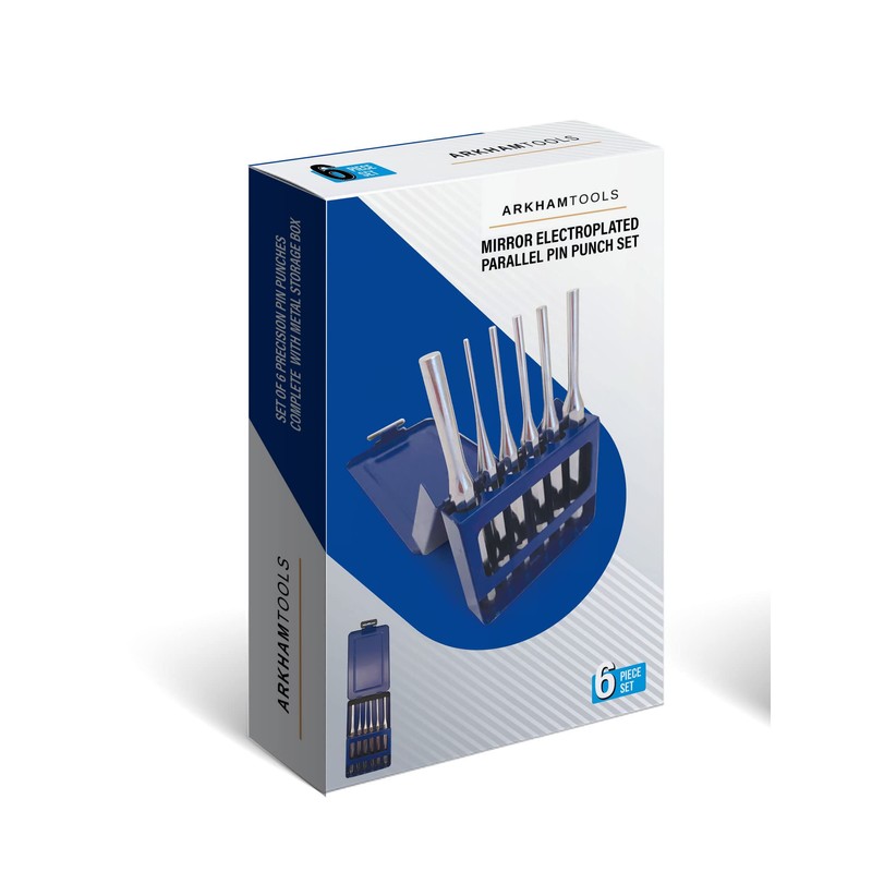 6 Piece Parallel Pin Punch Electroplated Chrome Vanadium Steel (CRV)