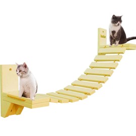 La La Pet® Wall-Mounted Cat Ladder Bridge with 2 Fixed Brackets Wood Cat Perch Mod Cat Lounge Hammock Cat Condo Kitty Activity Furniture Cat Climber Tree Tower Cat Cloud Shelf Board