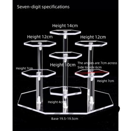 FUNNTY Display Stand, 7 Tiers Non-Slip Clear Acrylic Riser for Figures, Cupcakes, Donuts, Anime Figures, Collectibles - Transparent Shelf