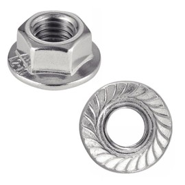 Nuts made of stainless steel with serrated edge M8, nuts with flange washer for screws diameter 8 mm, self-locking hex nut DIN 6923 / ISO 4161, stainless steel A2 (V2A / 304), locking nut: pack of 100