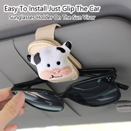 TMCLHXYNF Cow Sunglasses Holder for Car Visor,Magnetic Leather Sunglass Holder,Ticket Card Clip Sunglasses Mount,Cows Visor Accessories Gadgets Cats Car Decor,Cow Gifts for Women,Men,Mom