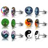 SIISPRI 6Pairs YinYang Mens Earrings Set Hypoallergenic Surgical Stainless Steel