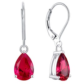 YL Dangle Drop Earrings Sterling Silver Solitaire Leverback Earrings Teardrop Created Ruby Jewelry Gifts for Moms
