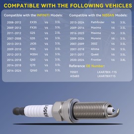 Iridium Platinum Spark Plugs 93501 Compatible with Infiniti EX35 FX35 G25 JX35 Q50 M35 Nissan 350Z Altima Maxima Quest V6 2.5L 3.5L Replacement for LKAR7BIX-11S Pack of 6