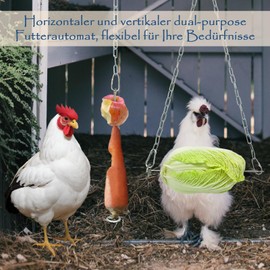 HahaMagic Pack of 3 Chicken Feeder for Hanging, Fruit Fork Made of Stainless Steel for Chicken with Hook, Chicken Vegetable Fruit Skewer, Suitable as Chicken Toy, Chicken Accessories and Chicken