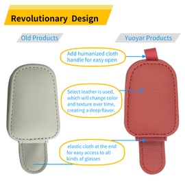Yuoyar Sunglass Holder for Car, Magnetic Leather Sunglasses Holder and Ticket Card Clip, Car Visor Accessories, 2 Packs (Red)