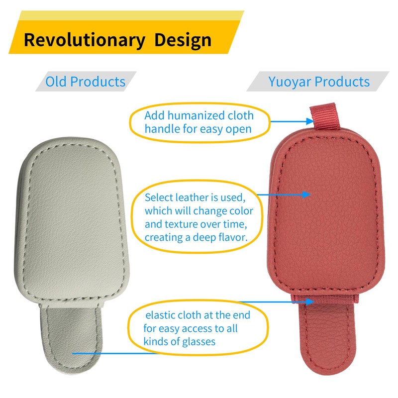 Yuoyar Sunglass Holder for Car, Magnetic Leather Sunglasses Holder and