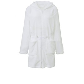 CelinaTex Women's Bathrobe Short or Long, XS-XL, Micro Flannel Dressing Gown with Hood, Sauna Gown with Zip (Famous) - Weiß Kurzer Schnitt, size: m