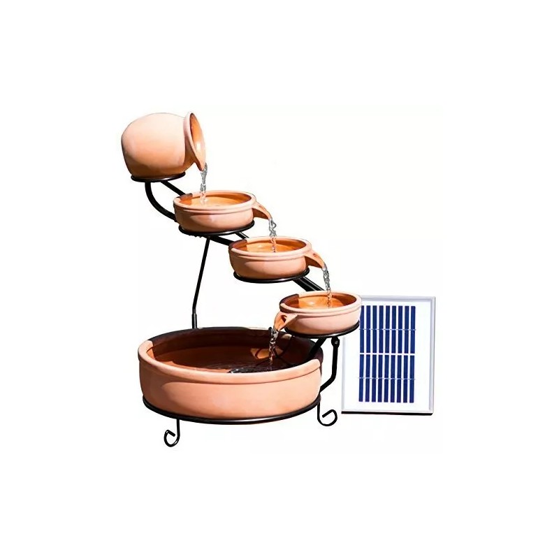 ASC Cascade Ceramic Solar Water Fountain w/ Battery/Timer LED Lights