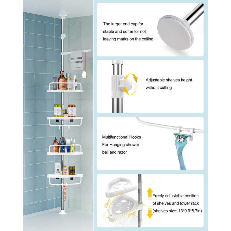 ADOVEL 4 Layer Corner Shower Caddy, Adjustable Shower Shelf, Constant