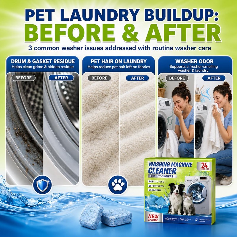 Enzyme Washing Machine Cleaner Tablets for Pet Owners, [2X Power]