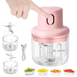 Electric Garlic Chopper, Charging Wireless Food Chopper Mini, 100ML/250ML, USB Garlic Chopper Electric, Cordless Blender Processor Crusher for Ginger, Chili, Fruit, Meat, Spices, Beans, etc（Pink）