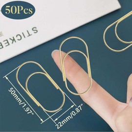 Pack of 50 Large Paper Clips with Box 50 mm Jumbo Paper Clip Gold Metal Office Supplies, Paper Clips, Bookmark Paper Clips for Office, School, Home