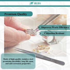 Precision Tweezers Stainless Steel 5.5" Tongs with Non-Marring Fine Serrated Straight Tips Hobby Craft Tools for Jewelry-Making, Soldering, Electronics Repair, DIY Projects