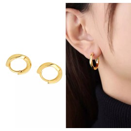 Unbranded Gold Plated Sterling Silver Geometric Twist Huggie Hoop Earrings 12mm Gift AF