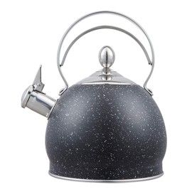 Creative Home 2.5 Quart Stainless Steel Whistling Tea Kettle Teapot with Aluminum Capsulated Bottom for Fast Boiling Heat Water for Induction Stove Top, Opaque Black with Speckle
