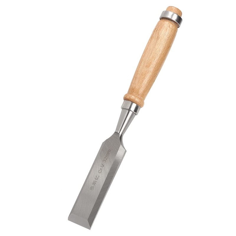 Wood Chisel Tool, 32 mm Cr-V Construction Wooden Handle Flat