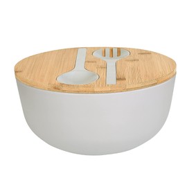 LOVYANXUE Bamboo Fiber Salad Bowl with Servers Set Large 9.8inches Nature Bamboo Mixing Bowl with Servers with Lid Spoon and Fork for Fruits,Salads and Vegetables