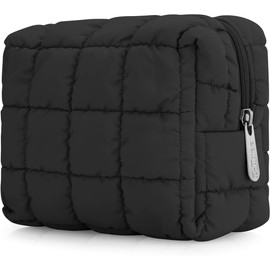 E-Tree Bonita Bolsa de Maquillaje, Bolsa de Cosméticos Acolchada, Neceser Portátil, Bolsa de Aseo Con Cierre, Bolsa A Cuadros, Funda de Viaje, Bolsas de Almacenamiento(Negro)