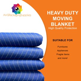 AVG Packaging Supplies Heavy Duty Moving Blanket (72” x 80”) - 43lb / Dozen, Furniture Blankets Pads for Moving & Storage, Professional Quilted Large Moving Blanket – 12ct (Blue, Dark Blue)