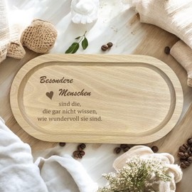 Geschenkset mit Holz-Serviertablett und Tasse, Besondere Menschen Gravur, Geschenk für die besondere Menschen (Tasse weiß + Serviertablett)