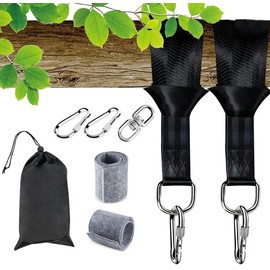 Tree Swing Straps Hanging Kit Holds 2200 lbs, 5FT Swing Straps 2 Pack Tree Protector Mats with 2 Safety Heavy Duty Carabiner & 1 Stainless Steel Swivel, Carry Bag Included, Perfect for Hammocks & Most Swing Seats