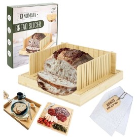 Kenomaza Bread Slicer W/Adjustable Cutter, Crumb Tray & charcuterie Board Folds