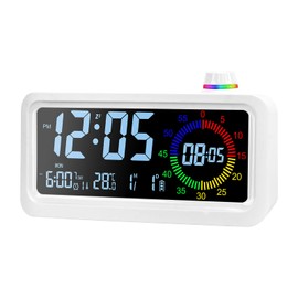Podazz Digital Alarm Clock, Visual Color LED Screen Alarm Clock with Timer, 2 Levels Brightness, 3 Volume,3 Alarm Tones,Snooze,12/24H,60 mins Countdown,2 Temperature Display Modes, for Bedroom(White)