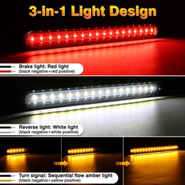 Turvysen 3 Color Trailer Brake Tail Light, 2 Pcs LED Sequential Turn Signal Running Lights Bar Amber Red White Rear Side Marker Lamp Strip for 12V-24V Trailer Truck Offroad Pickup RV ATV UTV Van