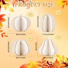 Leinuosen 72 Pcs/24Sets Fall Crafts Large Wooden 3D Pumpkin Cutouts 8 Inch Unfinished Wooden Slices to Paint Table Centerpieces Decor for Thanksgiving Autumn Party Tiered Tray Decor(Solid)