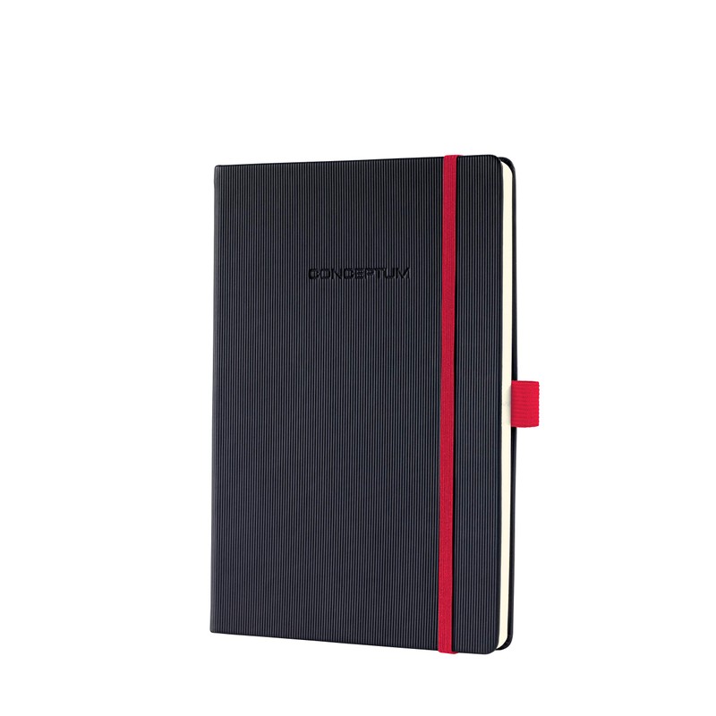 Sigel Hardcover Graph Notebook with Stylish Red Elastic Closure, Black,