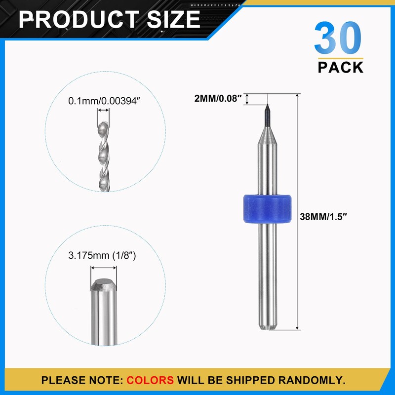 PATIKIL 0.1mm Micro Drill Bits 1/8" Shank Tungsten Carbide Steel