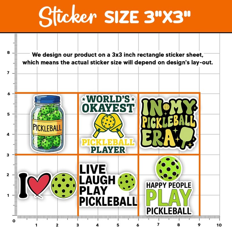 MAIANEY [10Pcs, 3x3] Funny Pickleball Sticker Pack, Set of 10