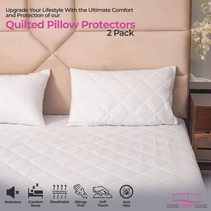 Home Sweet Home UK Quilted Pillow Protectors 2 Pack Envelope