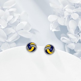 Volleyball Earrings 925 Sterling Silver Cubic Zirconia Volleyball Stud Earring Sport Jewellery Birthday Gifts for Womens Girls Sport Lovers