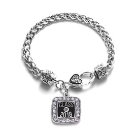 Inspired Silver - Class of 2018 - Silver Braided Bracelet for Women - Square Charm Bracelet Jewelry Gift with Cubic Zirconia - Women's Charm Bracelet with Lobster Claw Clasp