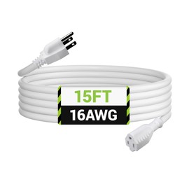 BN-LINK 15ft Outdoor Extension Cord, 3-Prong, 16 Gauge General Purpose Power Cord, Grounded Plug, White, for Landscaping & Holiday Decorations, Home & Office, 13A, ETL