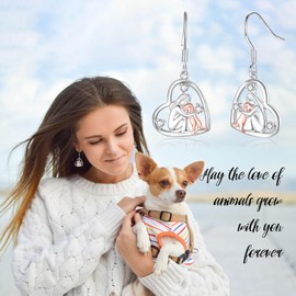 Sterling Silver Dog Earrings for Wommen - Cute Puppy Hypoallergenic Ears Jewelry Gifts for Mom Dog Lover, Silver, Cubic Zirconia