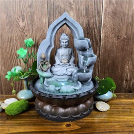 Buddha Tabletop Waterfall Fountain Fengshui Meditation Relaxing Indoor Decoration, Waterfall Kit with Circular Water Flow for Home, Office, Bedroom Decoration